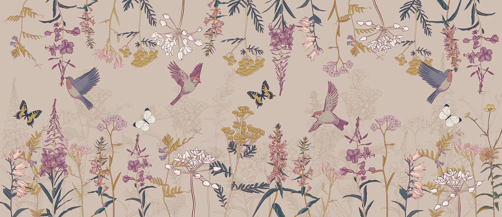 Papel pintado con pájaros y flores Papel pintado con pájaros y flores
