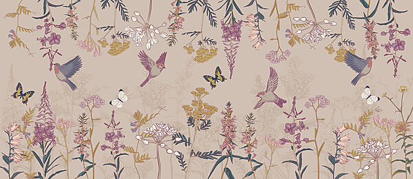 Papel pintado con pájaros y flores Papel pintado con pájaros y flores
