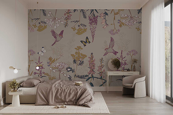 Papel pintado con pájaros y flores Papel pintado con pájaros y flores