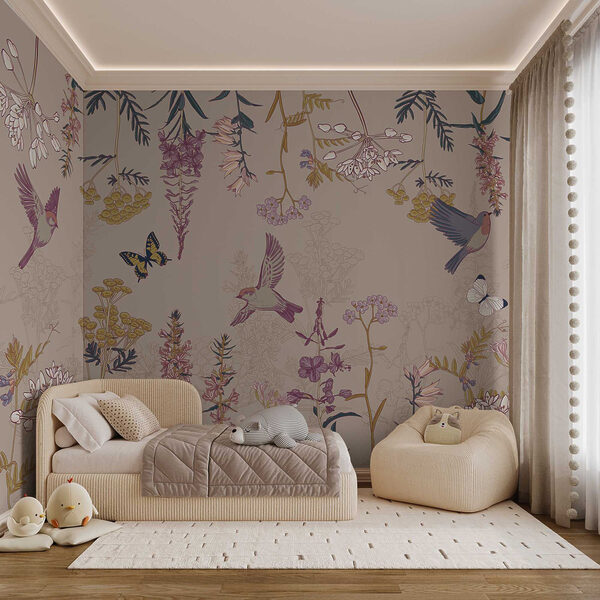 Papel pintado con pájaros y flores Papel pintado con pájaros y flores
