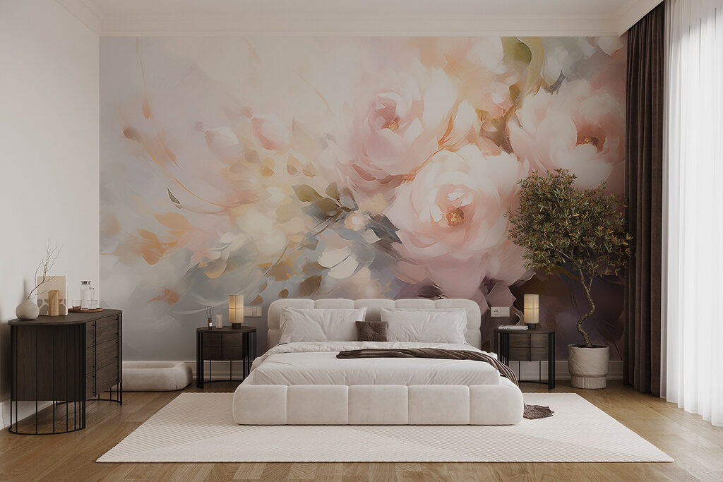 Painting of flowers on a white surface