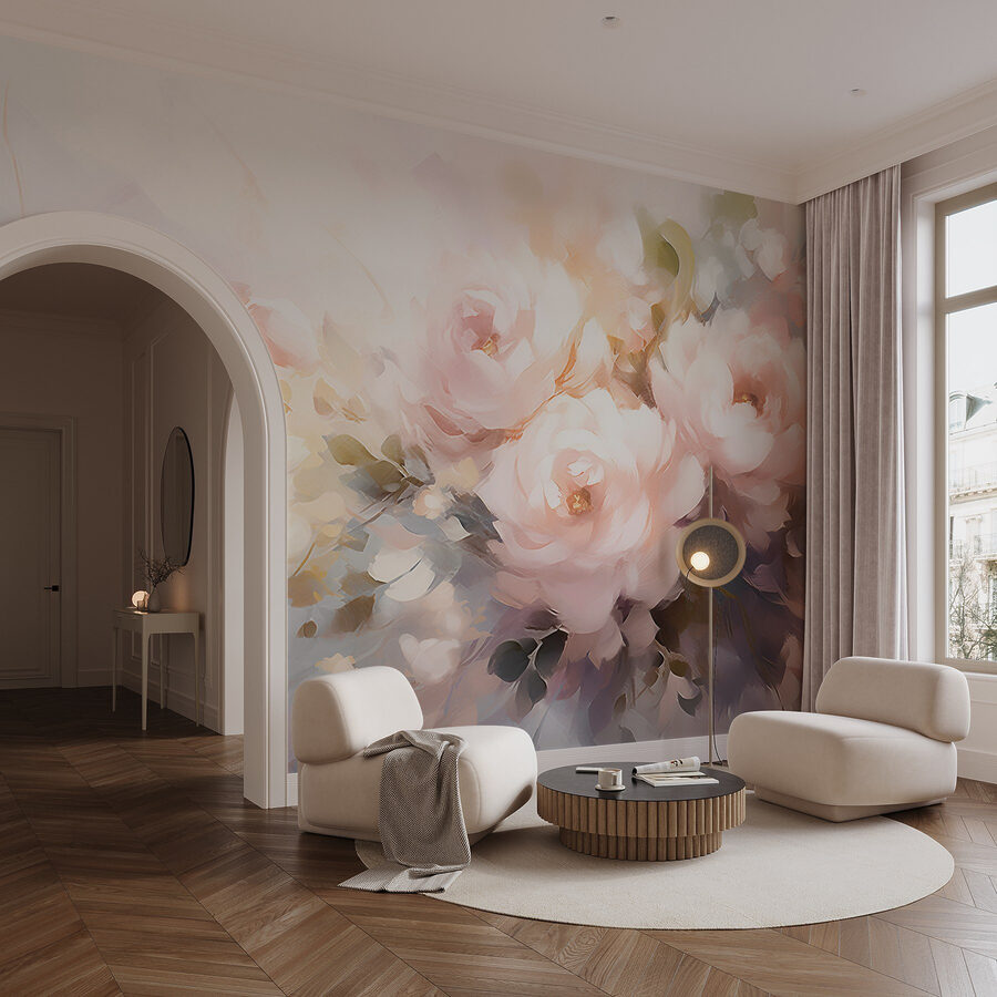 Pintura de flores sobre una superficie blanca