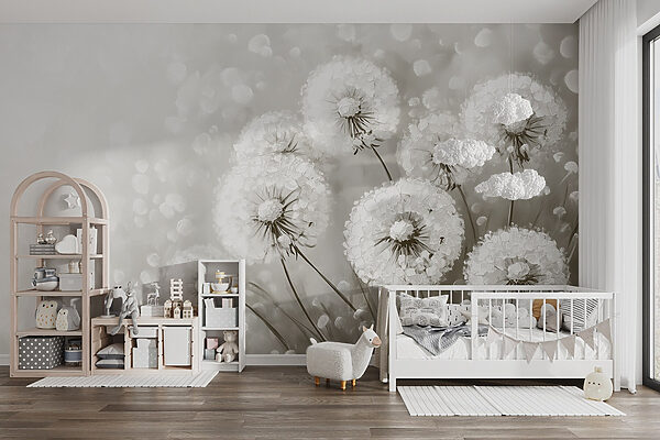 Group of dandelions with white flowers