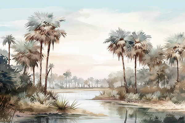 Agua y palmeras junto a un río Agua y palmeras junto a un río