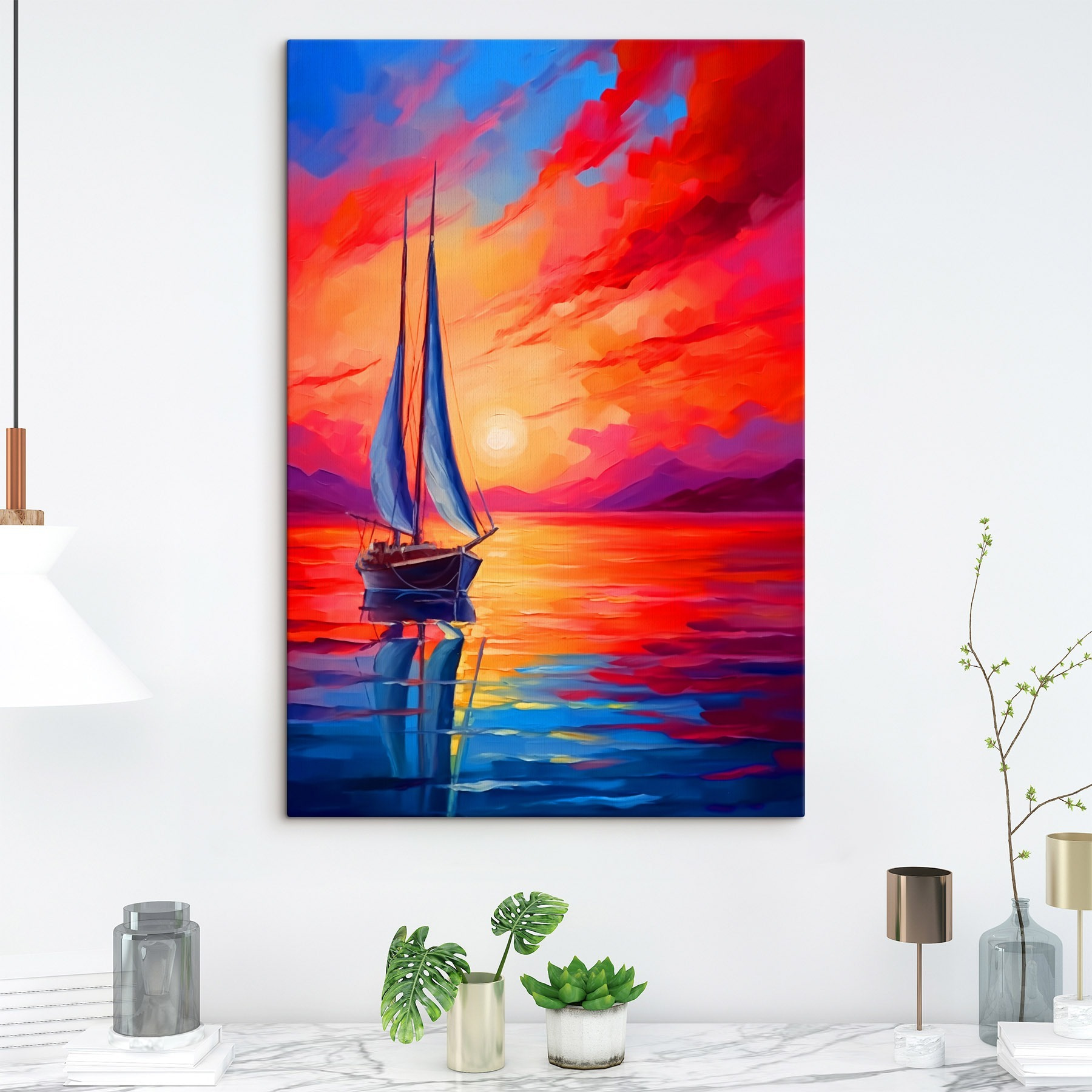 Painting of a sailboat in the water Painting of a sailboat in the water