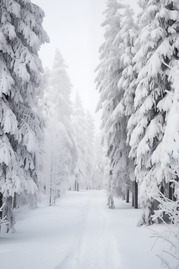 Snowy path with trees Snowy path with trees