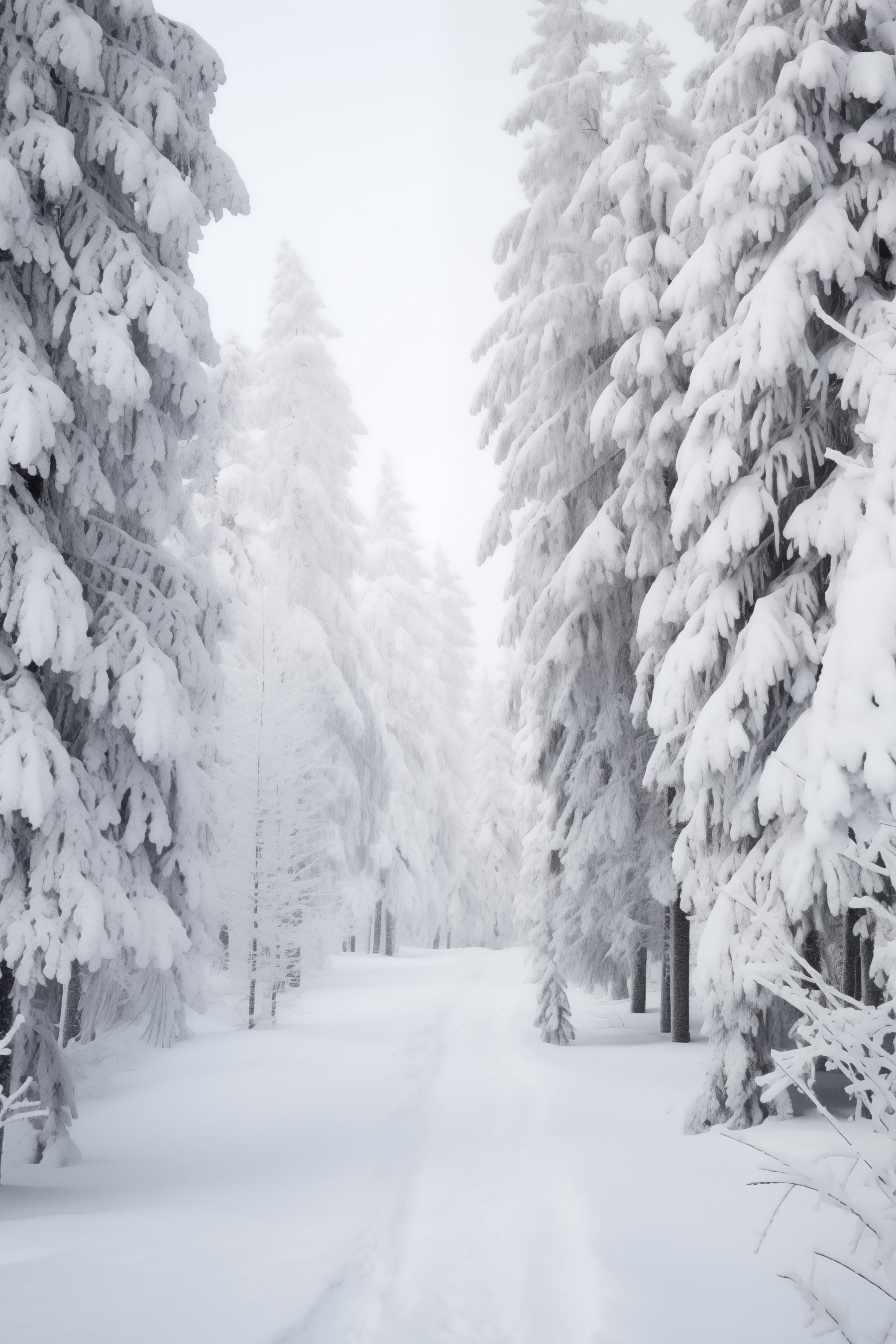 Snowy path with trees Snowy path with trees