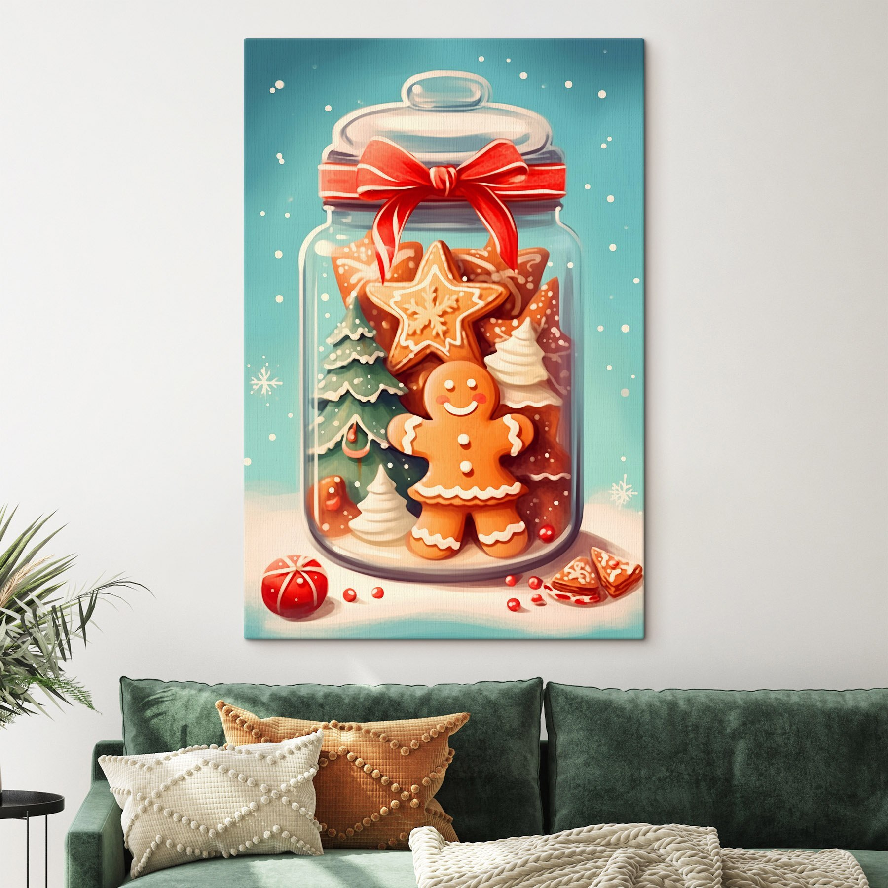 Jar of cookies with a red bow