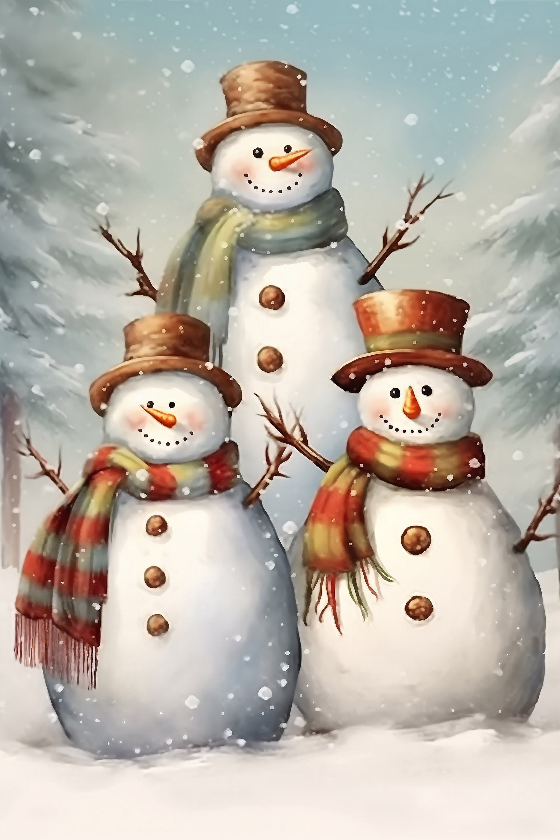 Group of snowmen in a snowy landscape Group of snowmen in a snowy landscape