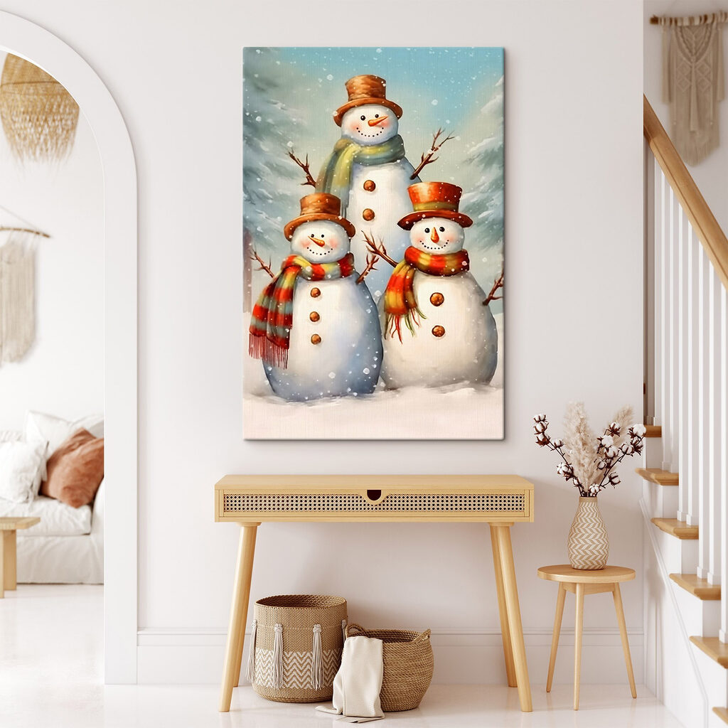 Group of snowmen in a snowy landscape Group of snowmen in a snowy landscape