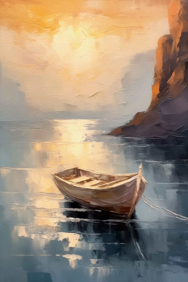 Painting of a boat in water Painting of a boat in water