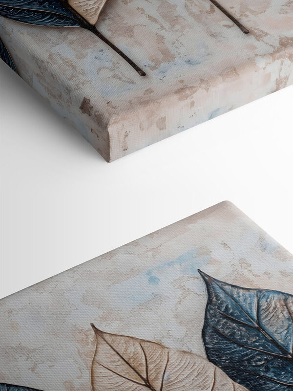 Row of leaves on a marble surface