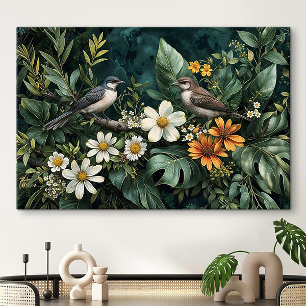 Pájaros en una rama con flores Cuadros Pájaros en una rama con flores