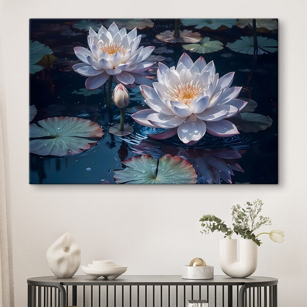 Group of white flowers in a pond