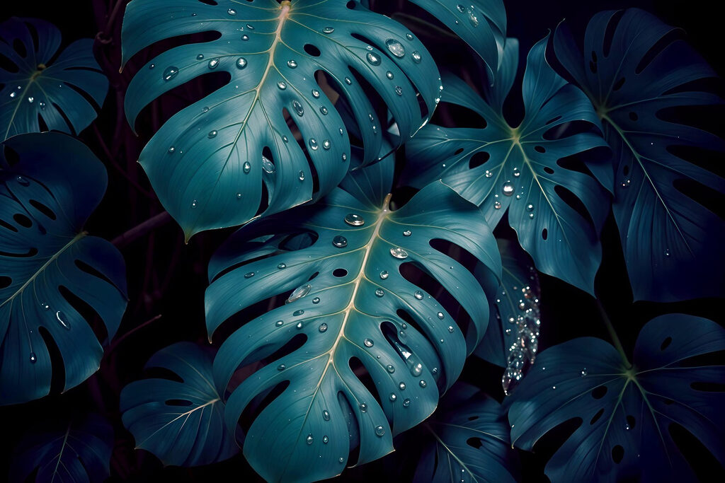 Lush leaves adorned with delicate droplets