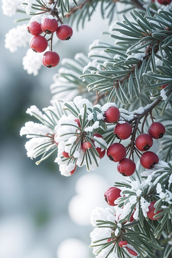 Winter berries amidst frosty branches Winter berries amidst frosty branches