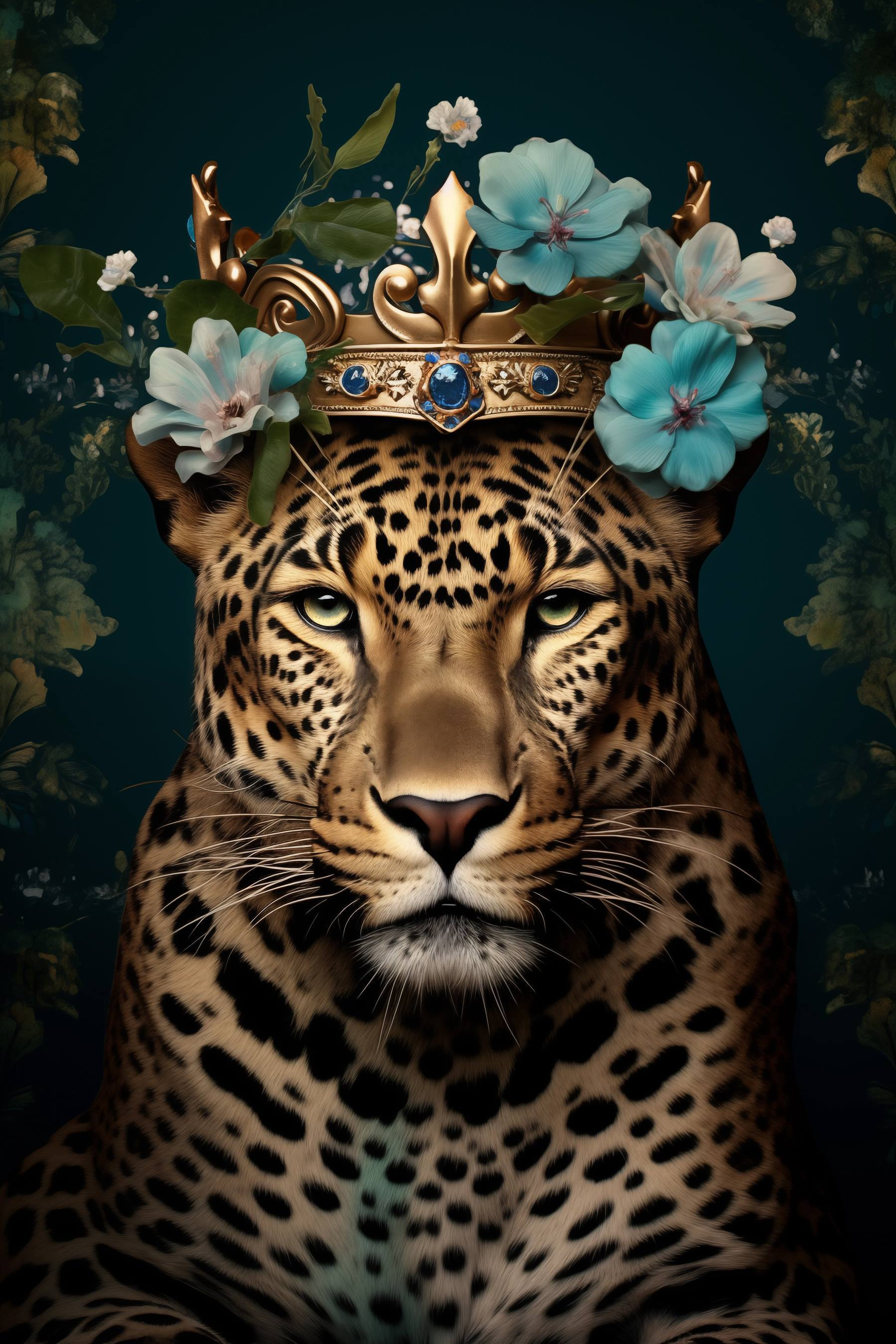 Leopard with a crown and flowers Leopard with a crown and flowers