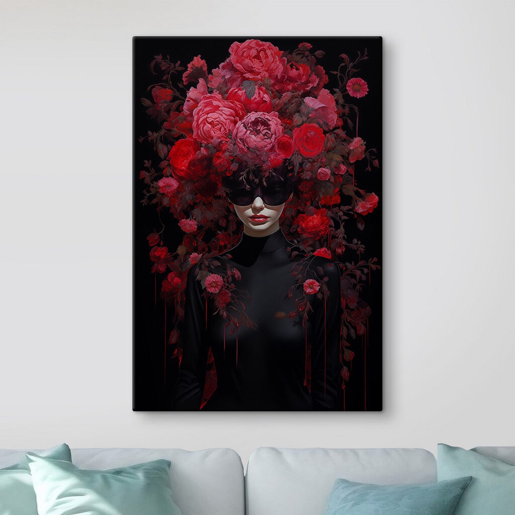 Woman wearing a mask with flowers on her head Woman wearing a mask with flowers on her head