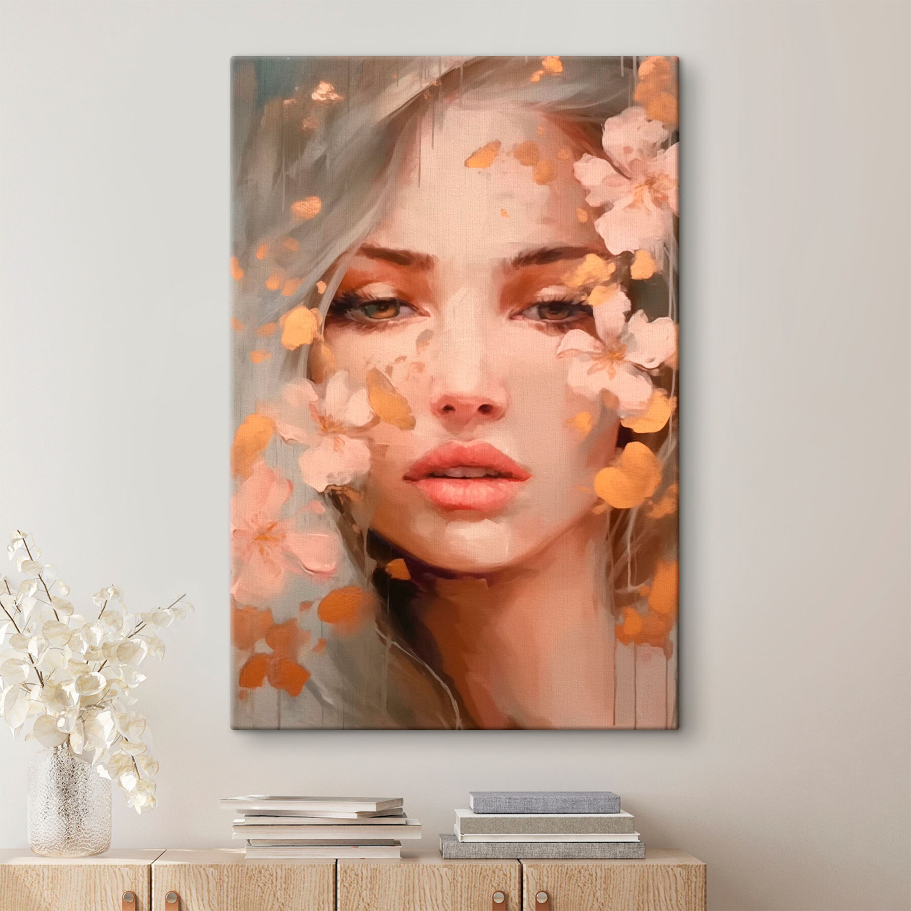 Woman with flowers around her face Woman with flowers around her face