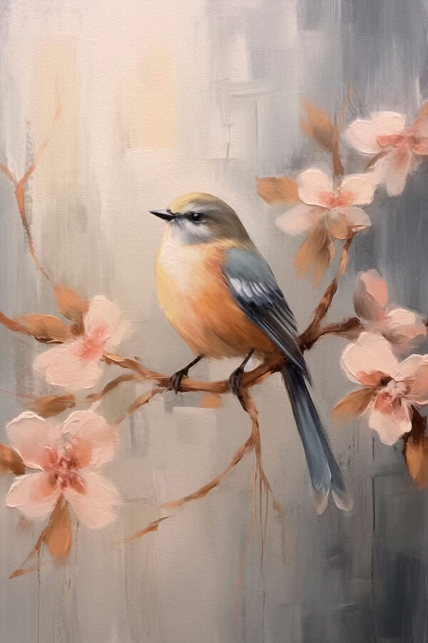Bird on a branch with flowers Bird on a branch with flowers
