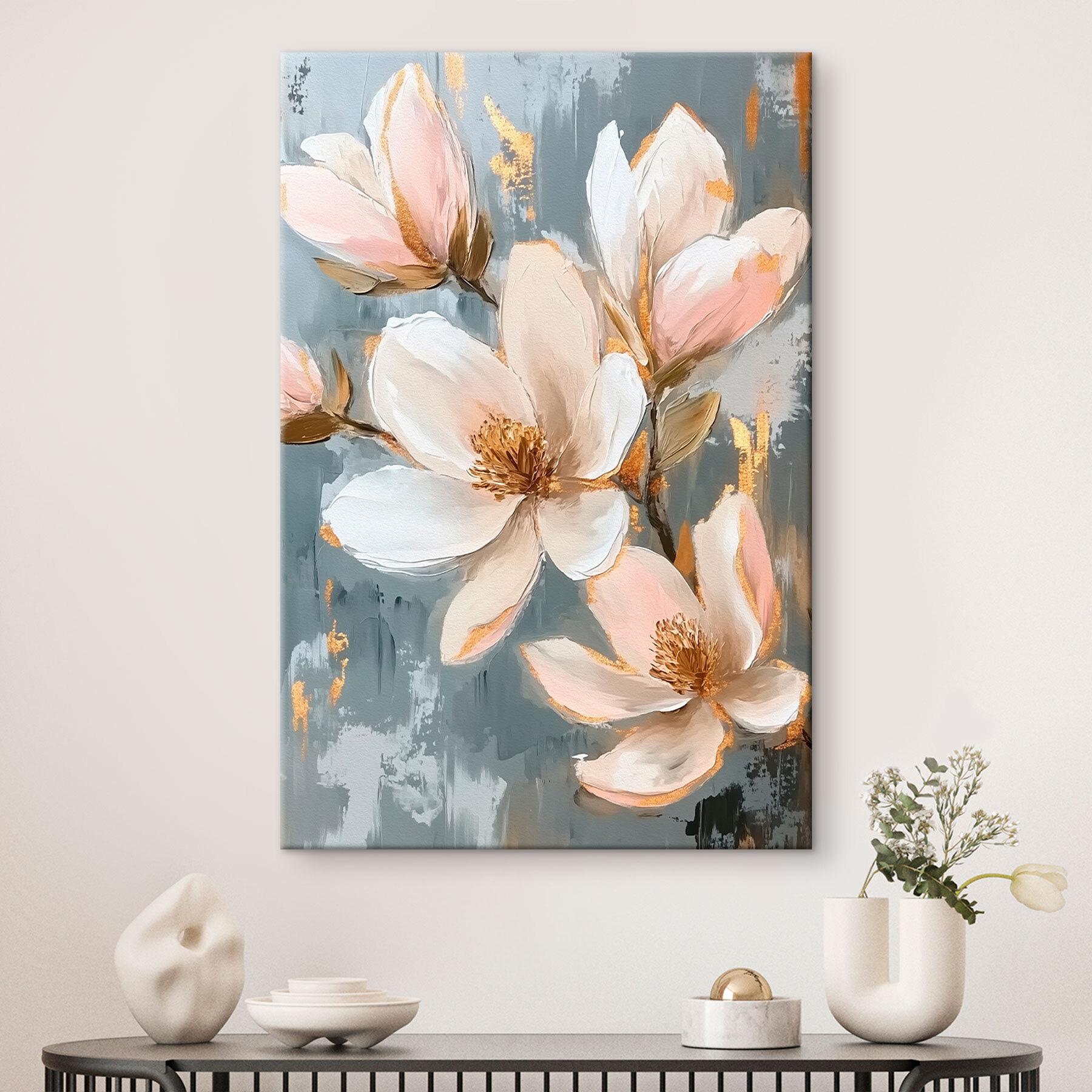 Painting of flowers on a blue background