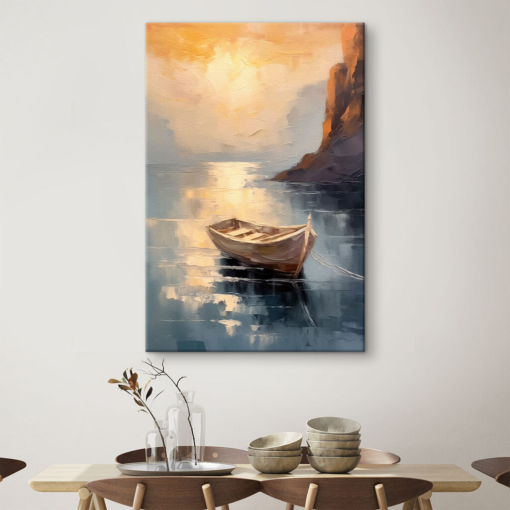 Painting of a boat in water Painting of a boat in water