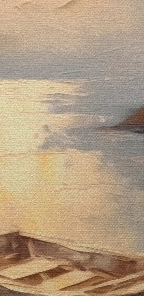 Painting of a boat in water Painting of a boat in water
