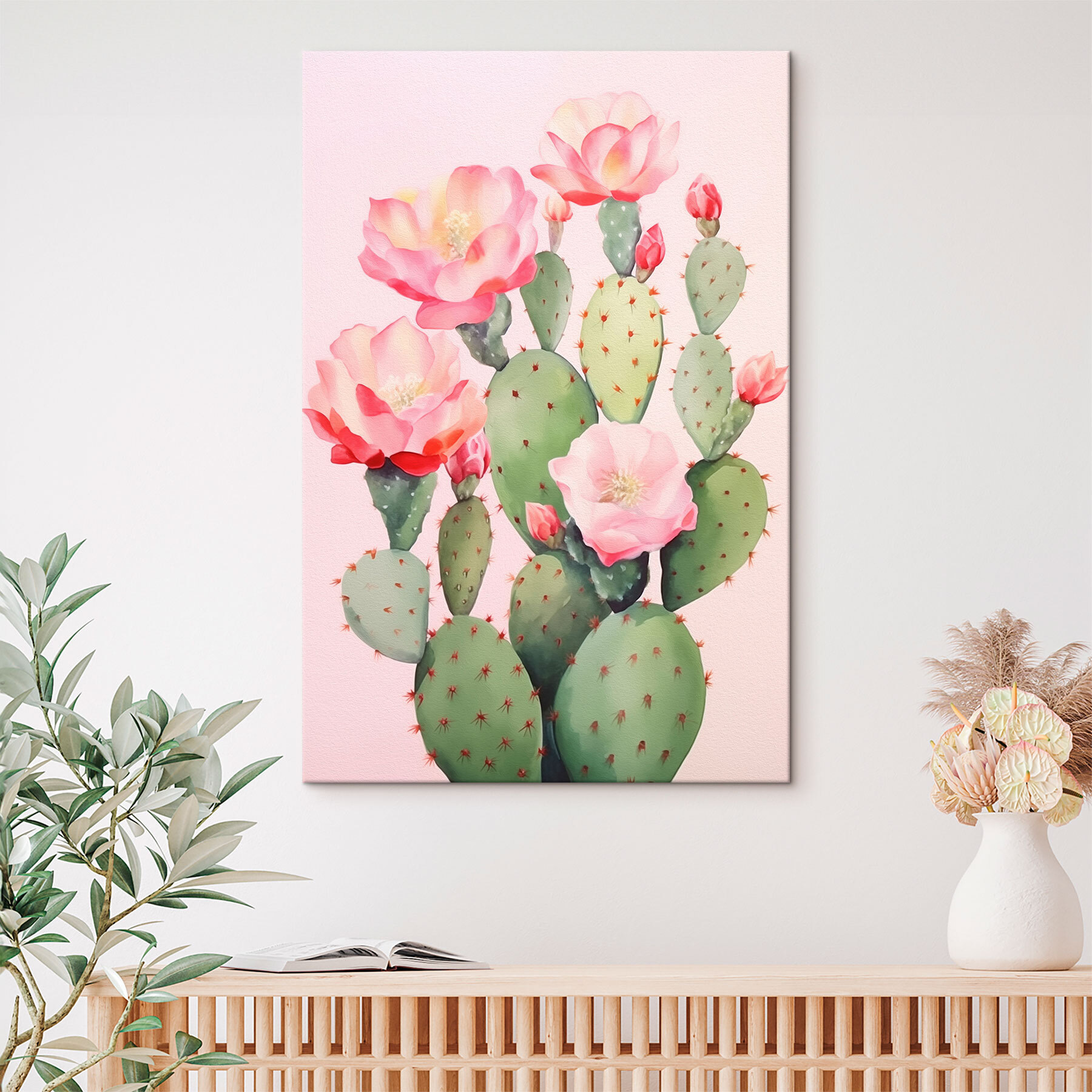 Painting of a cactus with flowers