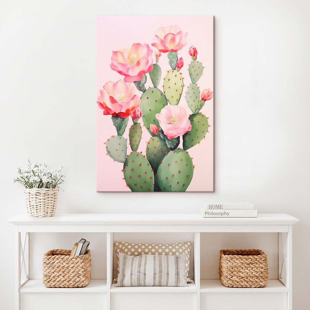 Painting of a cactus with flowers