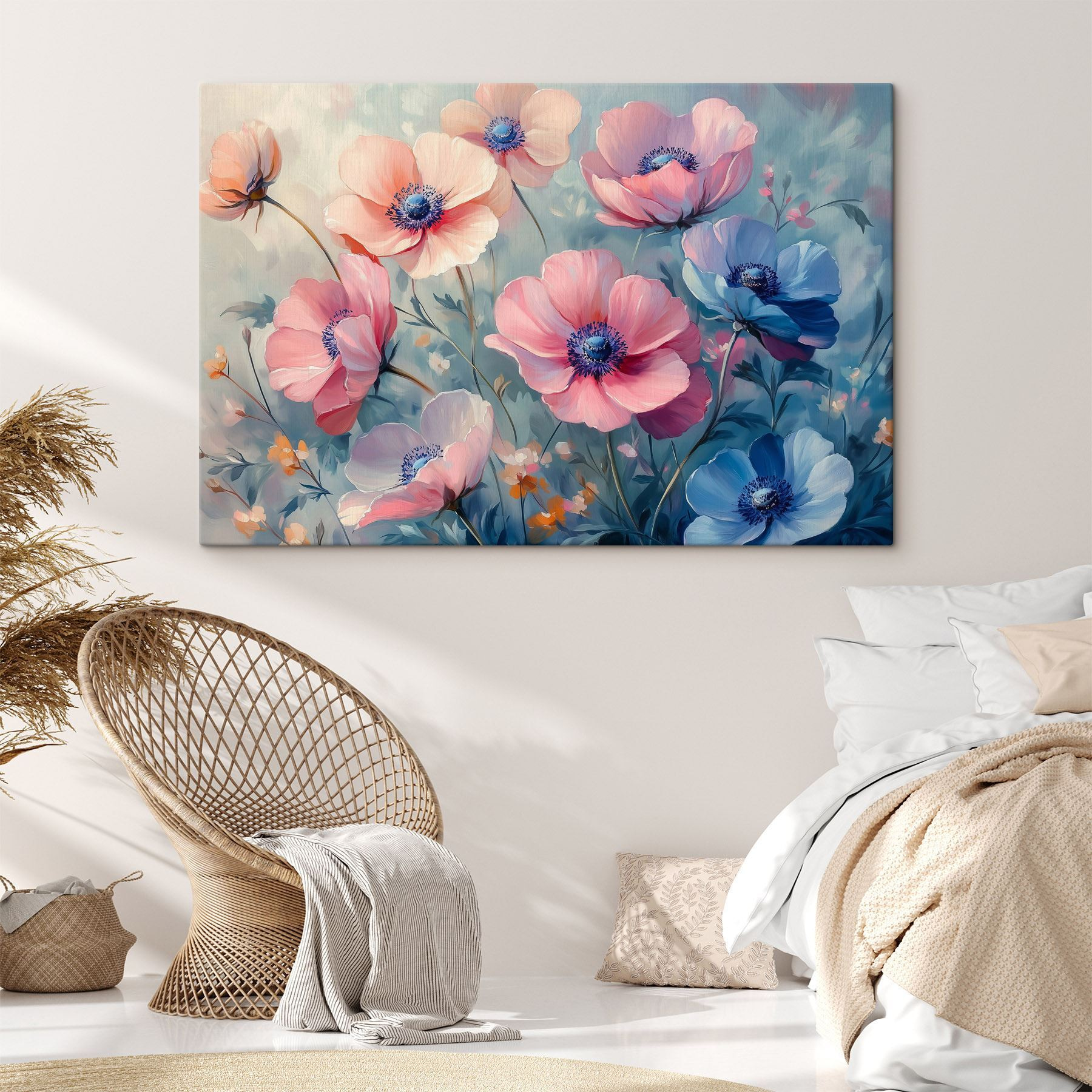 Painting of flowers on a blue background Painting of flowers on a blue background