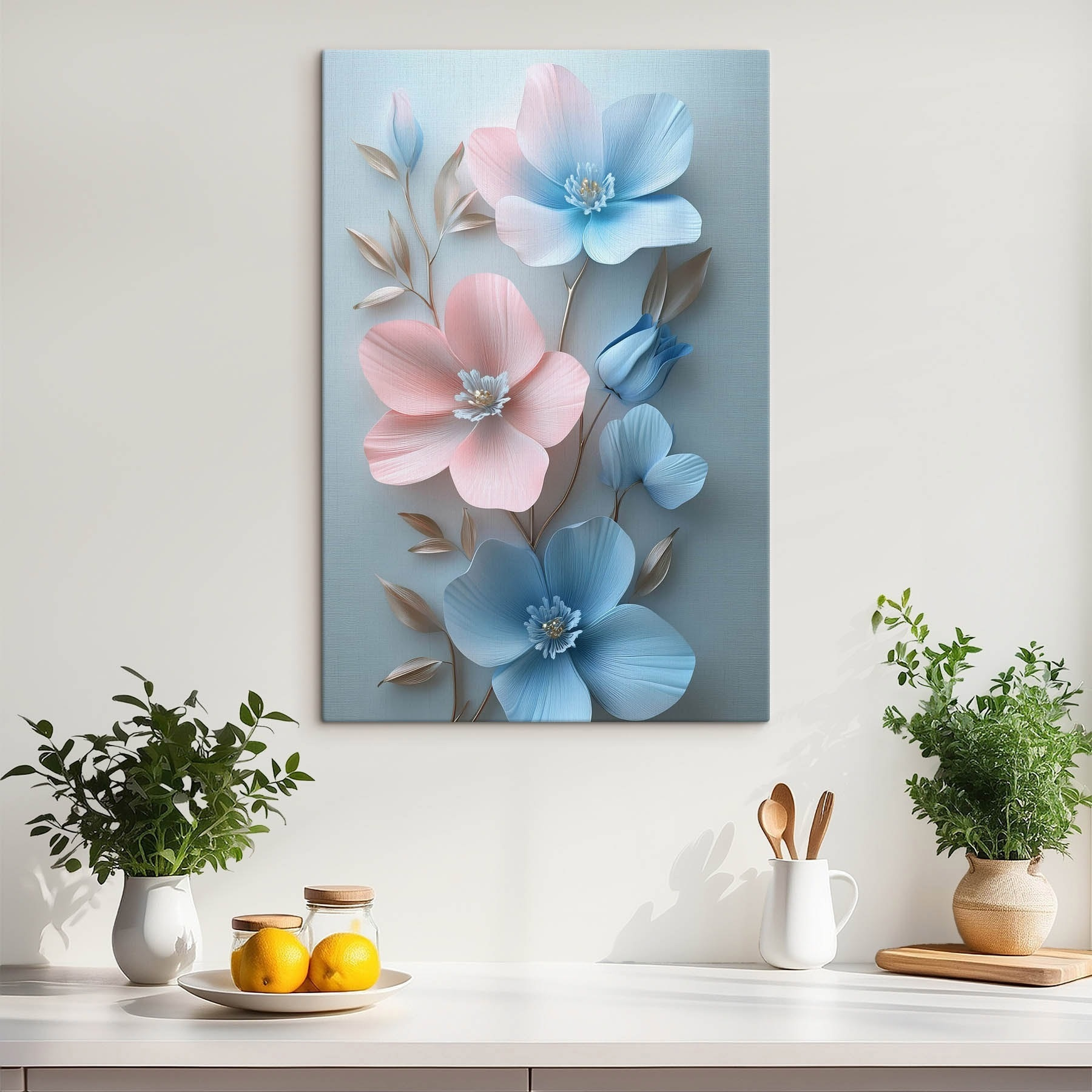 Group of flowers on a white surface