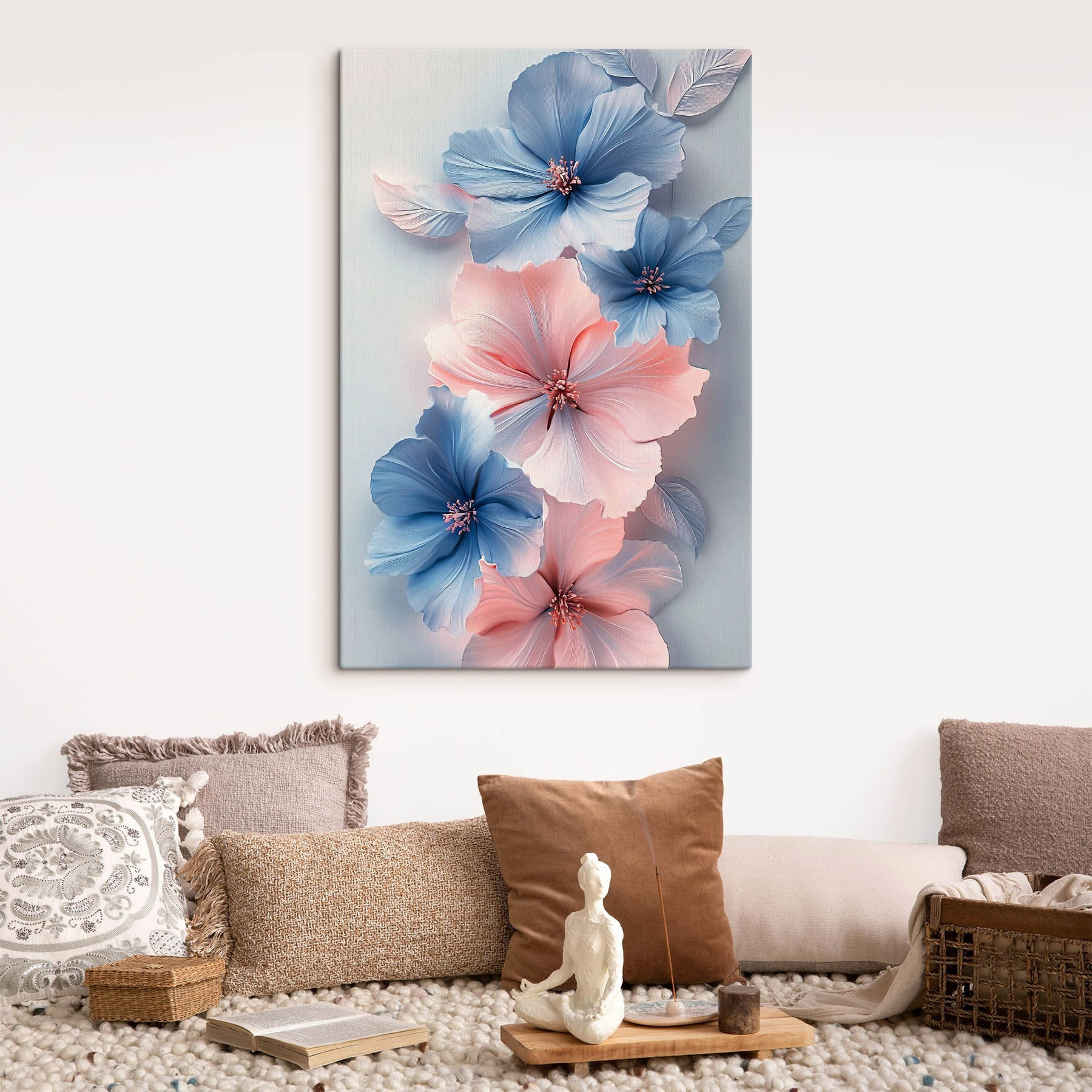 Group of blue and pink flowers