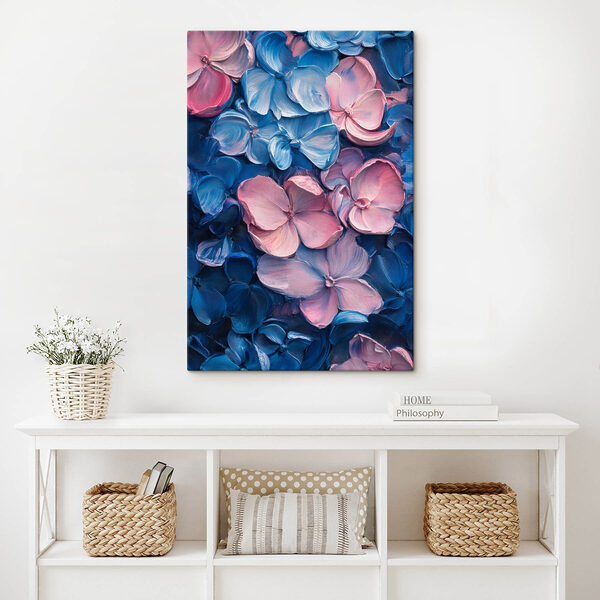 Group of blue and pink flowers