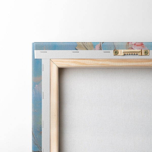 Painting of flowers on a blue surface