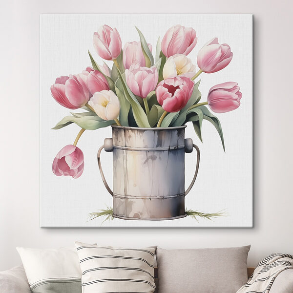 Cuadros Cuadro de tulipanes rosas en un cubo de metal (SKU: s42353) Cuadros Cuadros Cuadro de tulipanes rosas en un cubo de metal (SKU: s42353)