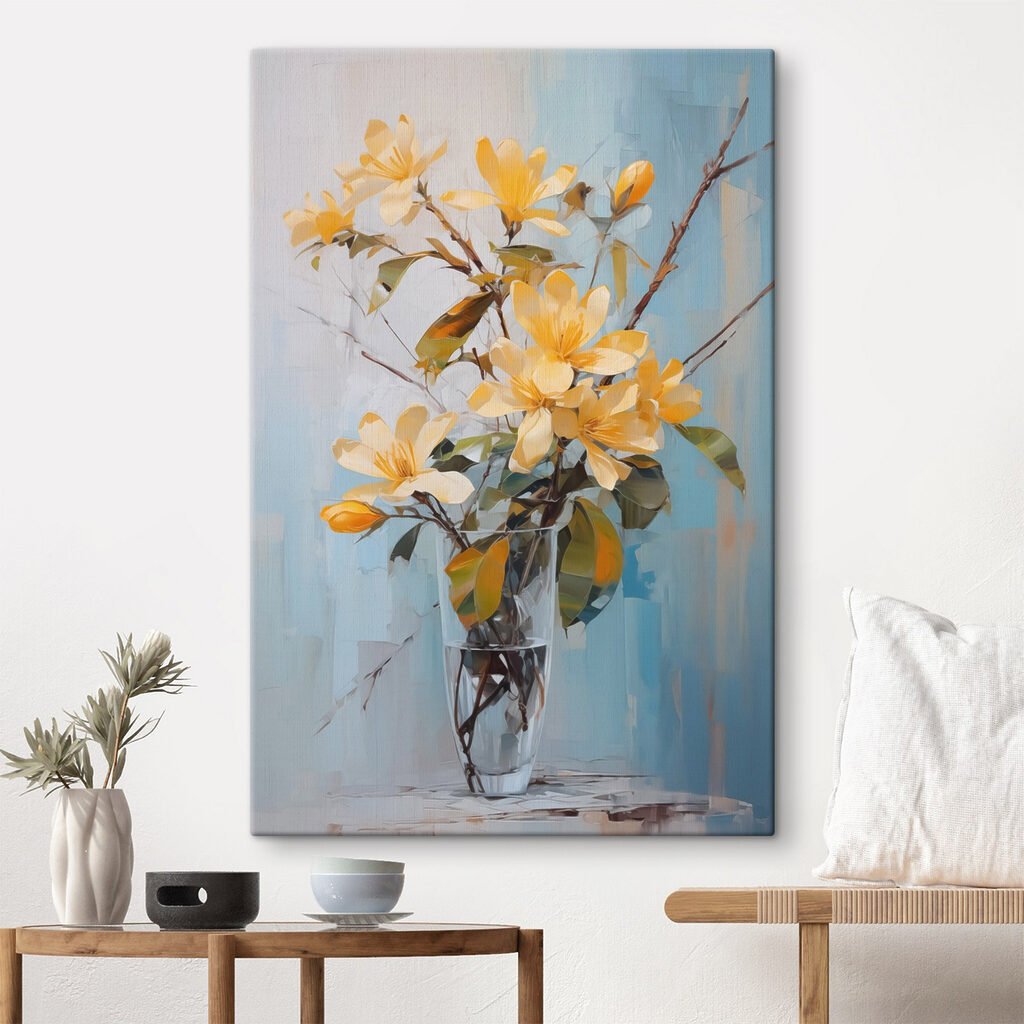 Yellow flowers in a glass vase