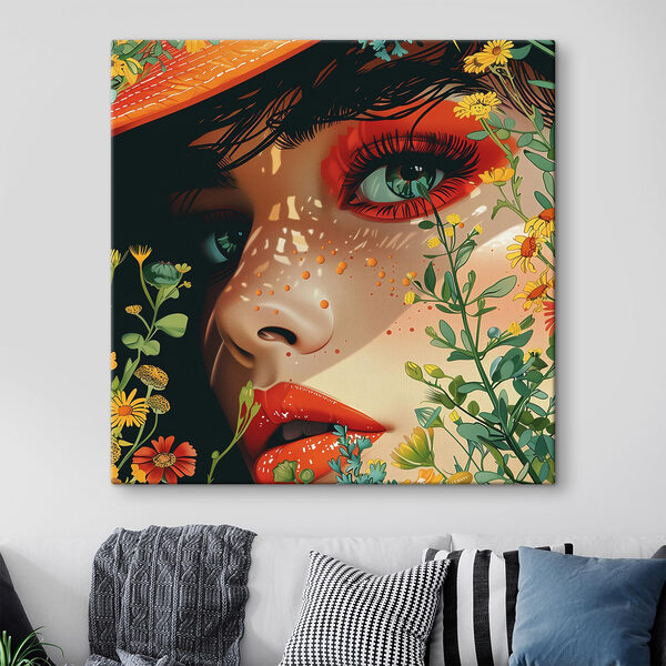 Woman with a hat and flowers Woman with a hat and flowers
