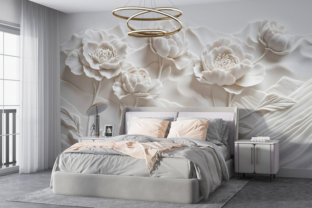 White flower carving on a wall