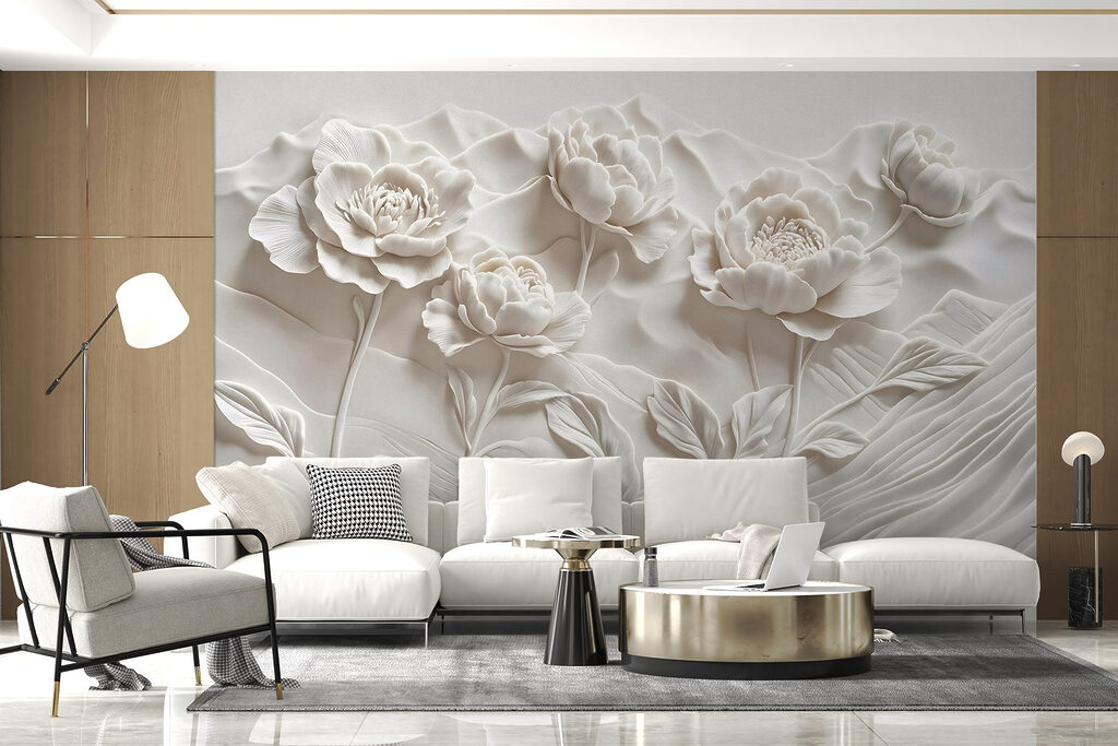White flower carving on a wall