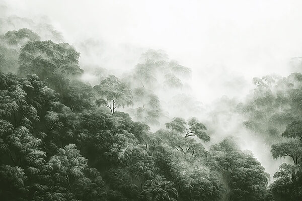 Foggy forest with trees Foggy forest with trees