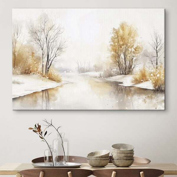 Cuadros Acuarela de un río con árboles, hierba y nieve (SKU: s42376) Cuadros Cuadros Acuarela de un río con árboles, hierba y nieve (SKU: s42376)