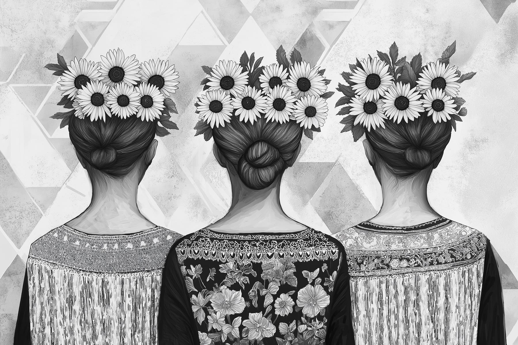Group of women with flowers in their hair Group of women with flowers in their hair