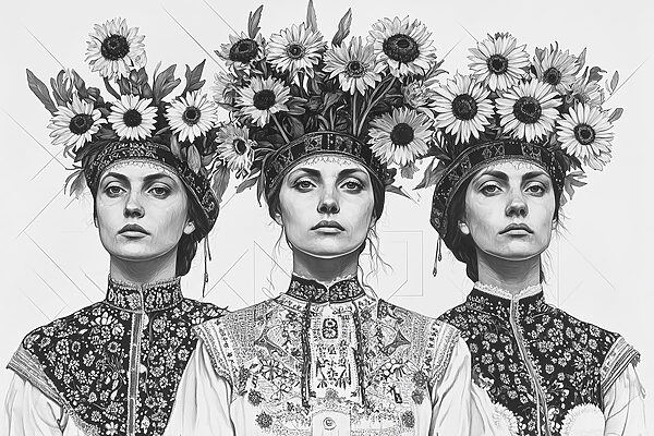 Group of women with flowers on their head Group of women with flowers on their head