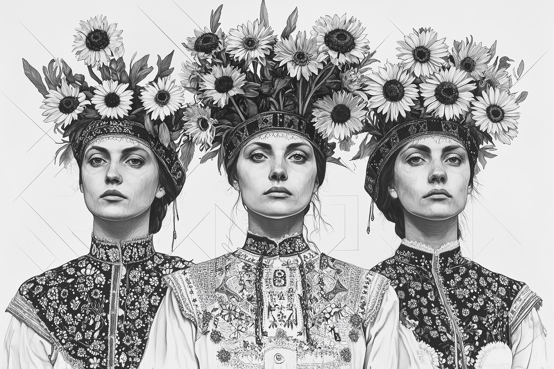 Group of women with flowers on their head Group of women with flowers on their head