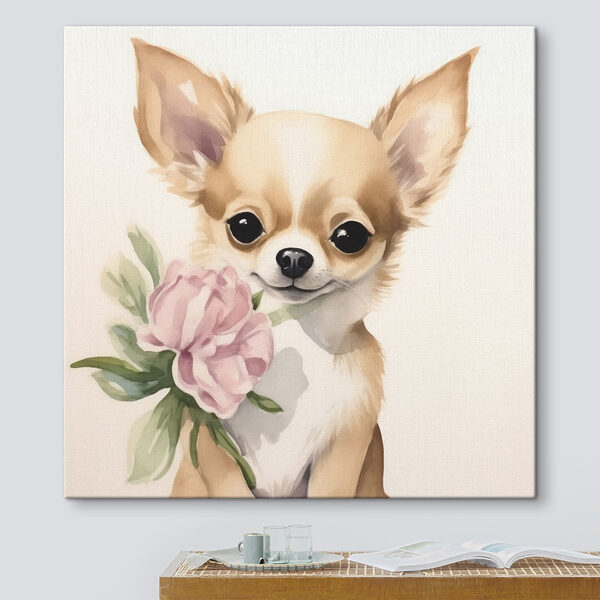 Cuadros Cuadro de un perro con una flor en la boca (SKU: s42341) Cuadros Cuadros Cuadro de un perro con una flor en la boca (SKU: s42341)