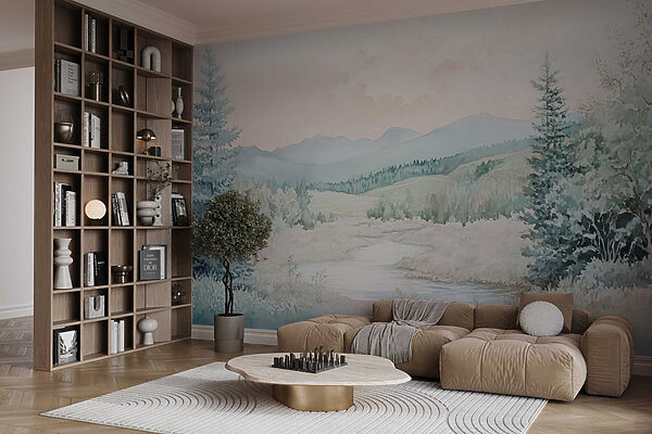 Fotomurales Fotomurales Acuarela de un río en un valle (SKU: w02689)