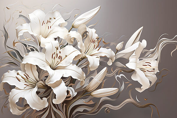 Flores blancas con remolinos marrones y blancos Flores blancas con remolinos marrones y blancos