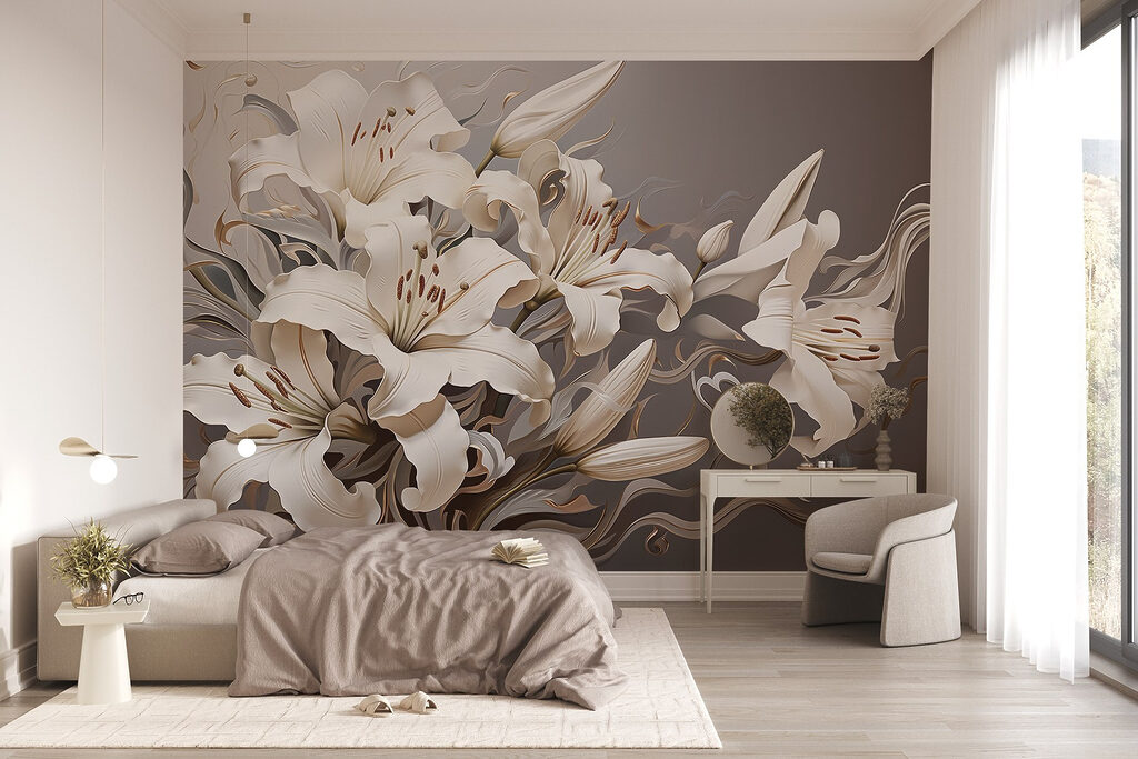 White flowers with brown and white swirls