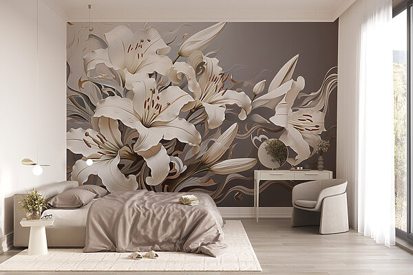 Flores blancas con remolinos marrones y blancos Flores blancas con remolinos marrones y blancos