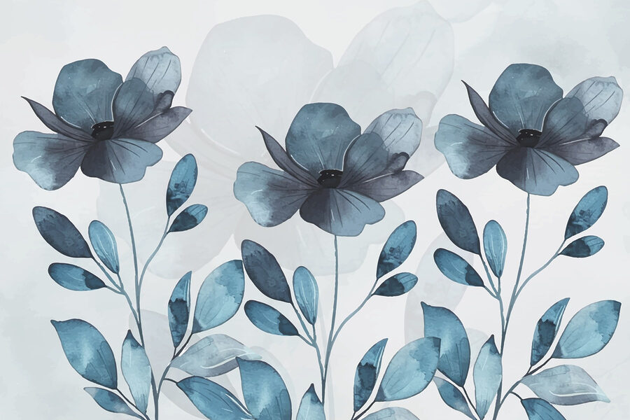 Flores y hojas azules